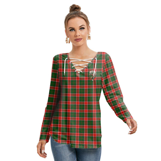 Pollock Modern Tartan Crest Long Sleeve Neckline Tie Sweatshirt