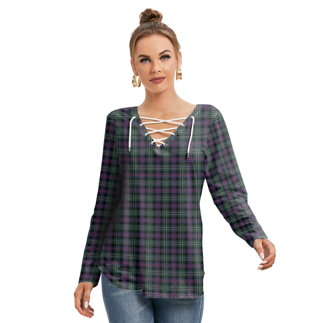 Rose Hunting Modern Tartan Plaid Long Sleeve Neckline Tie Sweatshirt