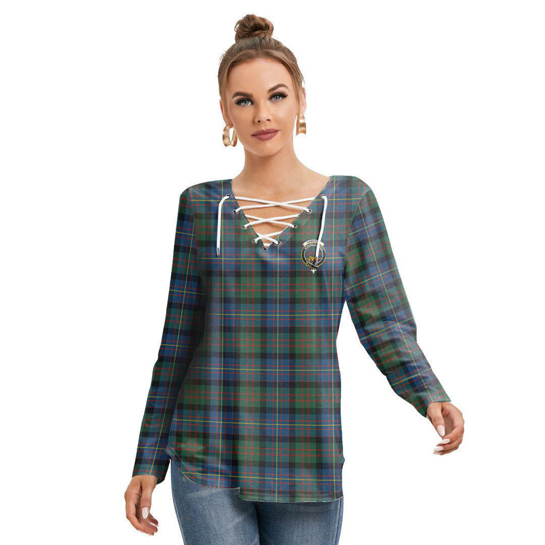 Cameron of Erracht Ancient Tartan Crest Long Sleeve Neckline Tie Sweatshirt