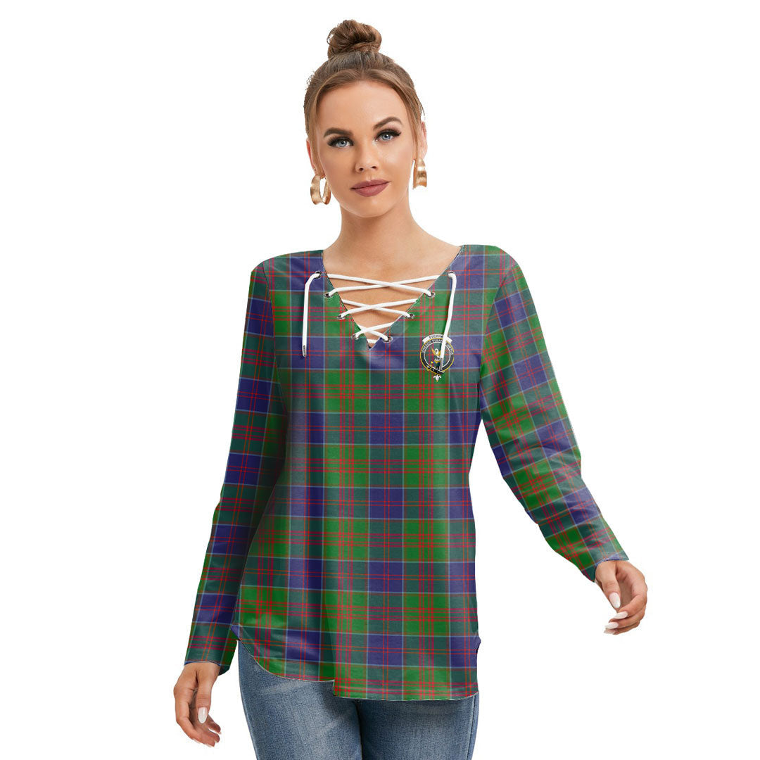Stewart of Appin Hunting Modern Tartan Crest Long Sleeve Neckline Tie Sweatshirt