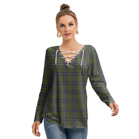 MacMillan Hunting Modern Tartan Plaid Long Sleeve Neckline Tie Sweatshirt