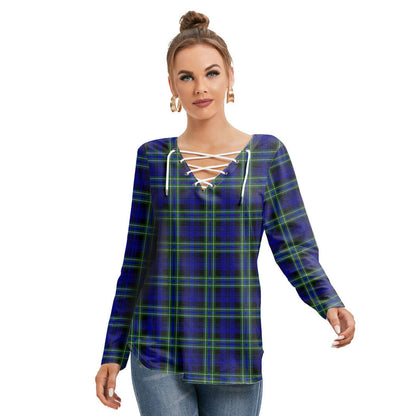 Arbuthnot Modern Tartan Plaid Long Sleeve Neckline Tie Sweatshirt