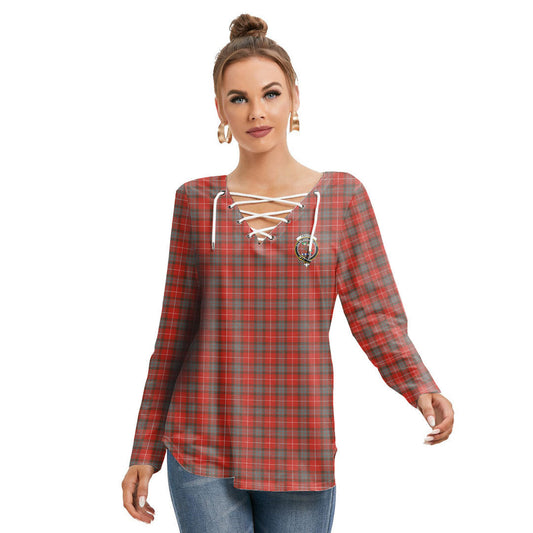 Fraser Weathered Tartan Crest Long Sleeve Neckline Tie Sweatshirt