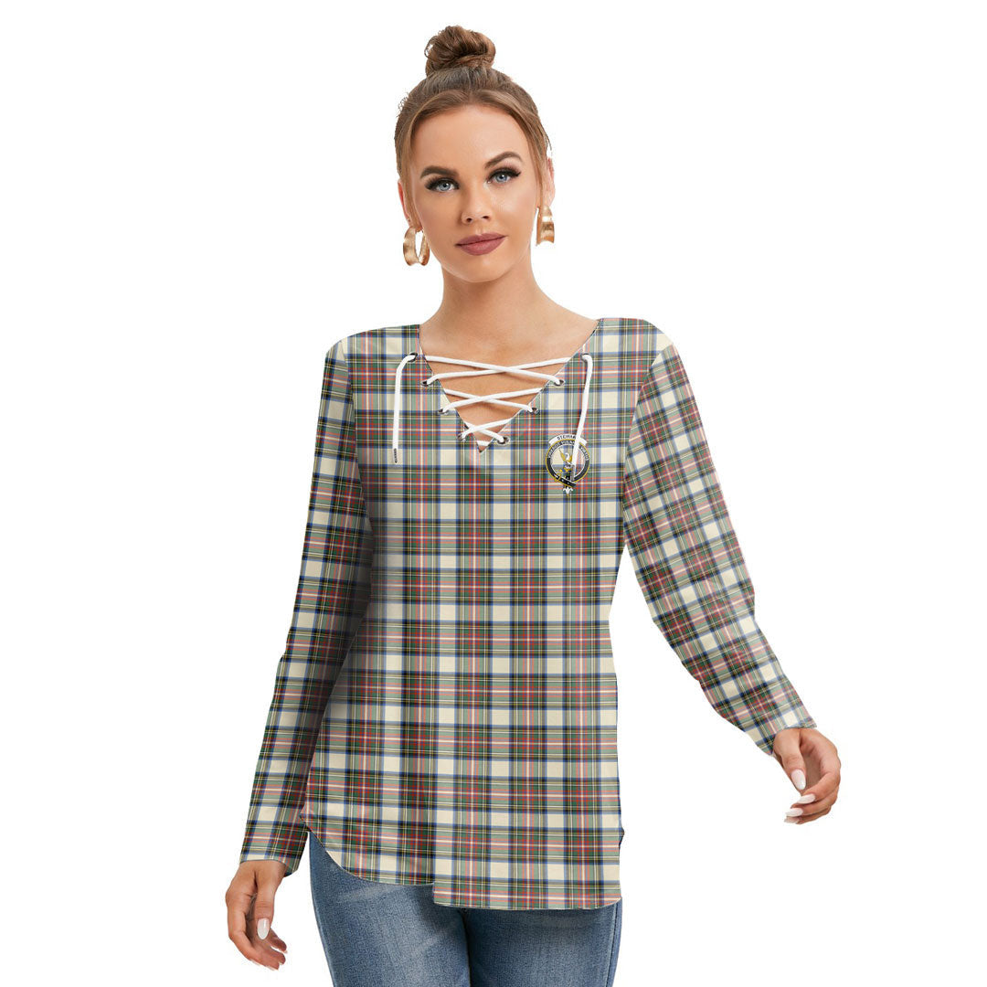Stewart Dress Ancient Tartan Crest Long Sleeve Neckline Tie Sweatshirt