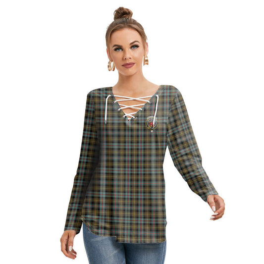 Farquharson Weathered Tartan Crest Long Sleeve Neckline Tie Sweatshirt