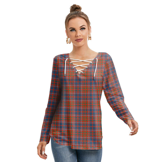 Cameron of Lochiel Ancient Tartan Plaid Long Sleeve Neckline Tie Sweatshirt