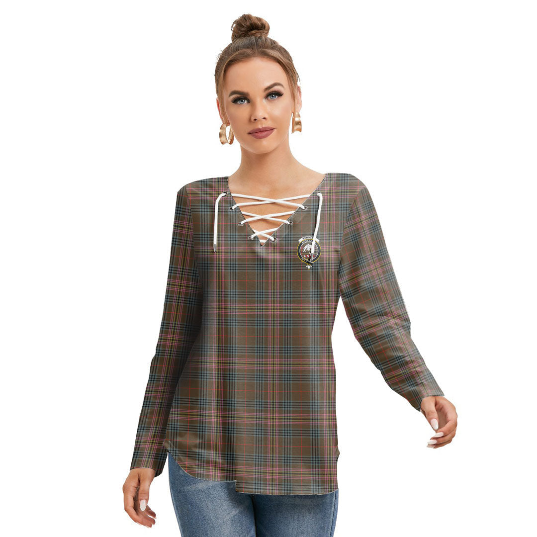 Kennedy Weathered Tartan Crest Long Sleeve Neckline Tie Sweatshirt