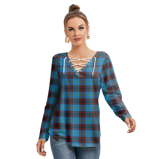 Home Ancient Tartan Plaid Long Sleeve Neckline Tie Sweatshirt