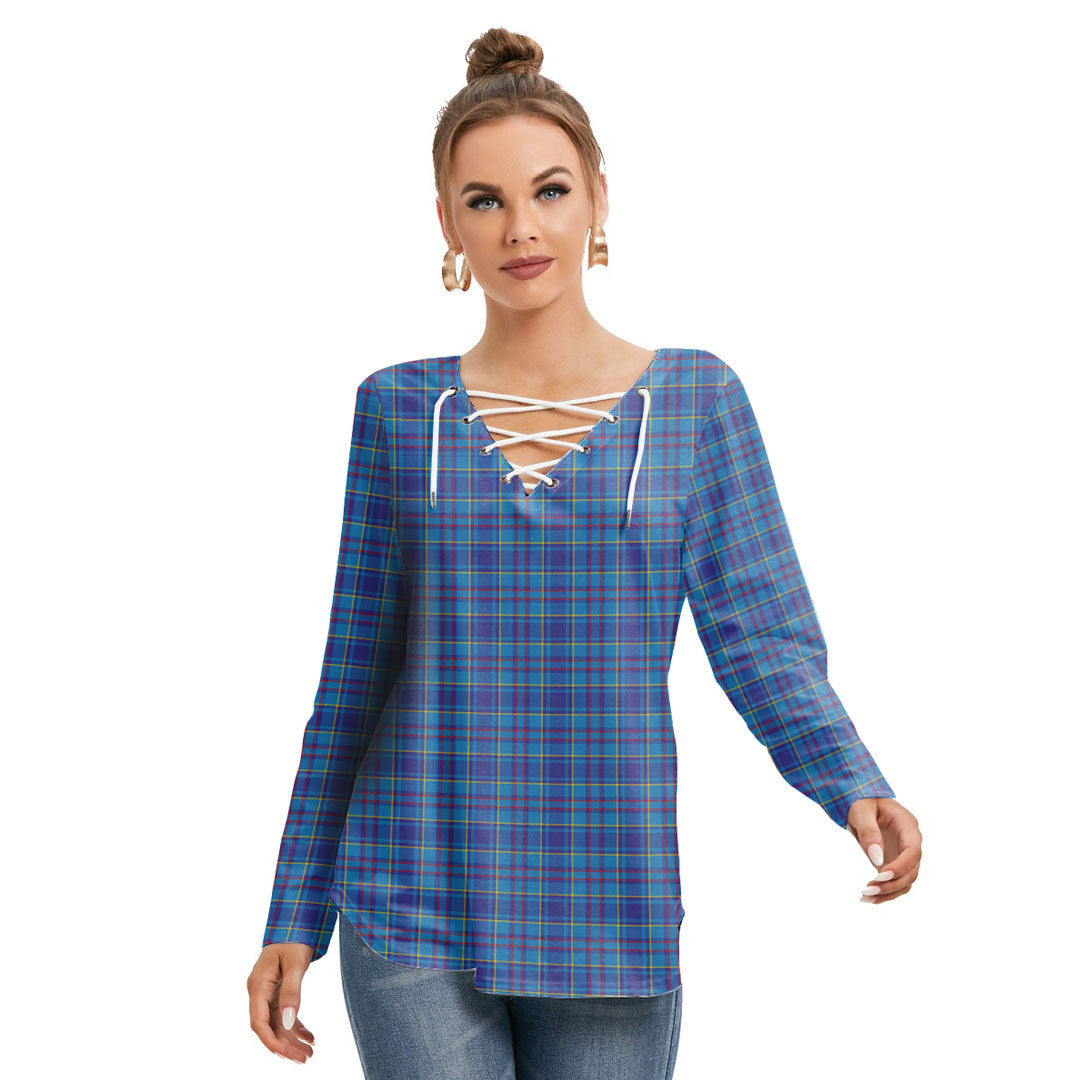 Mercer Modern Tartan Plaid Long Sleeve Neckline Tie Sweatshirt