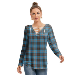 Angus Ancient Tartan Plaid Long Sleeve Neckline Tie Sweatshirt