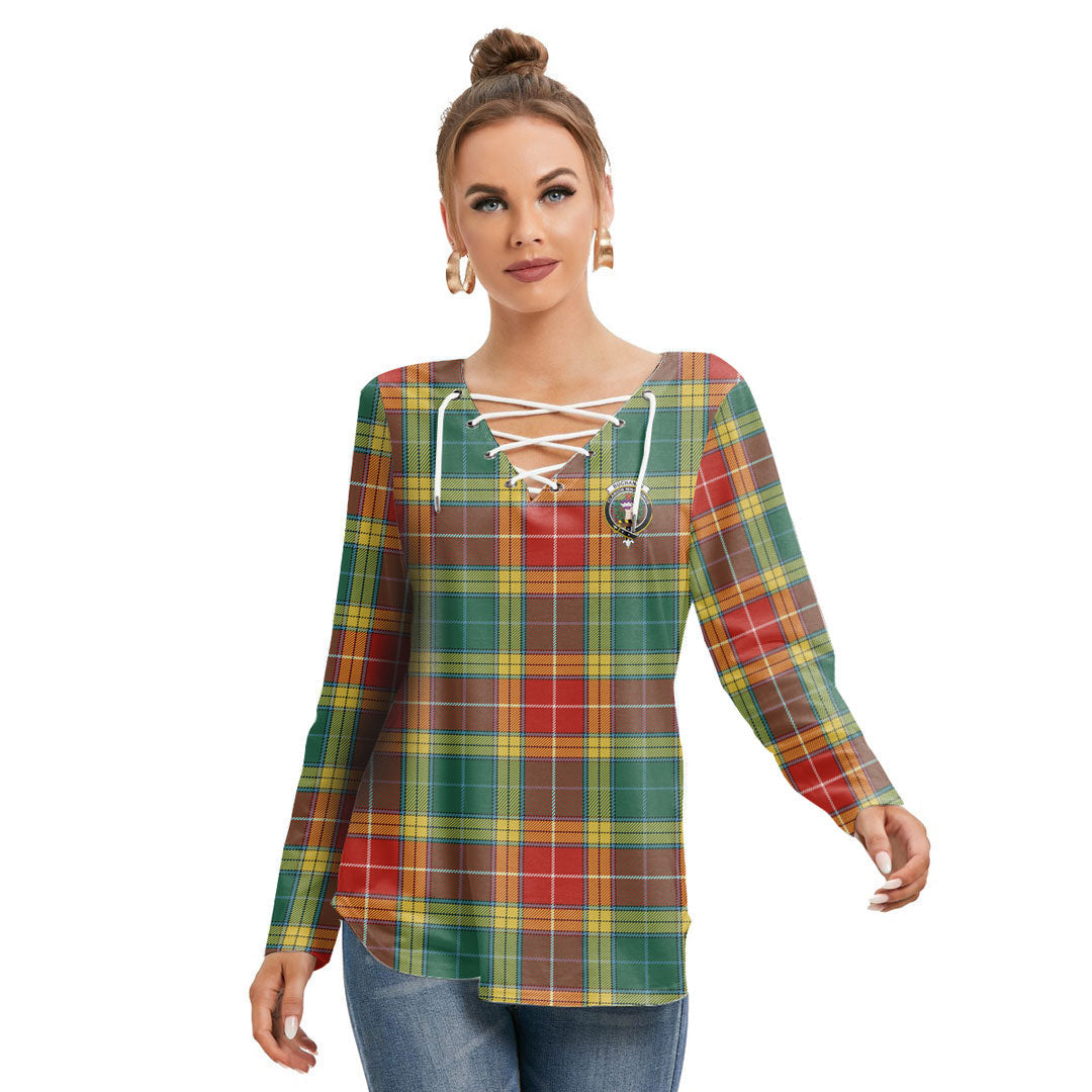 Buchanan Old Sett Tartan Crest Long Sleeve Neckline Tie Sweatshirt