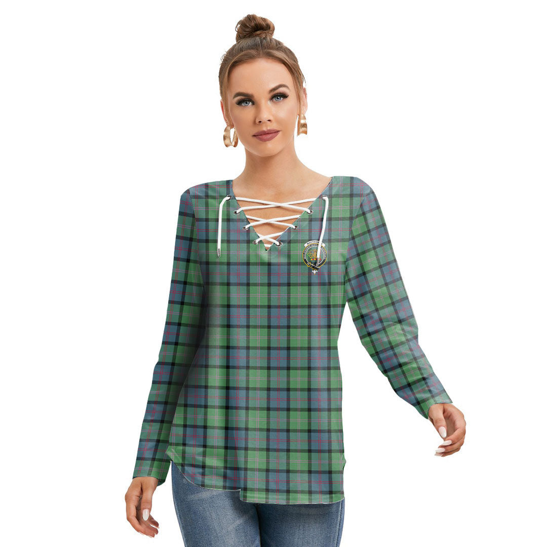 MacThomas Ancient Tartan Crest Long Sleeve Neckline Tie Sweatshirt