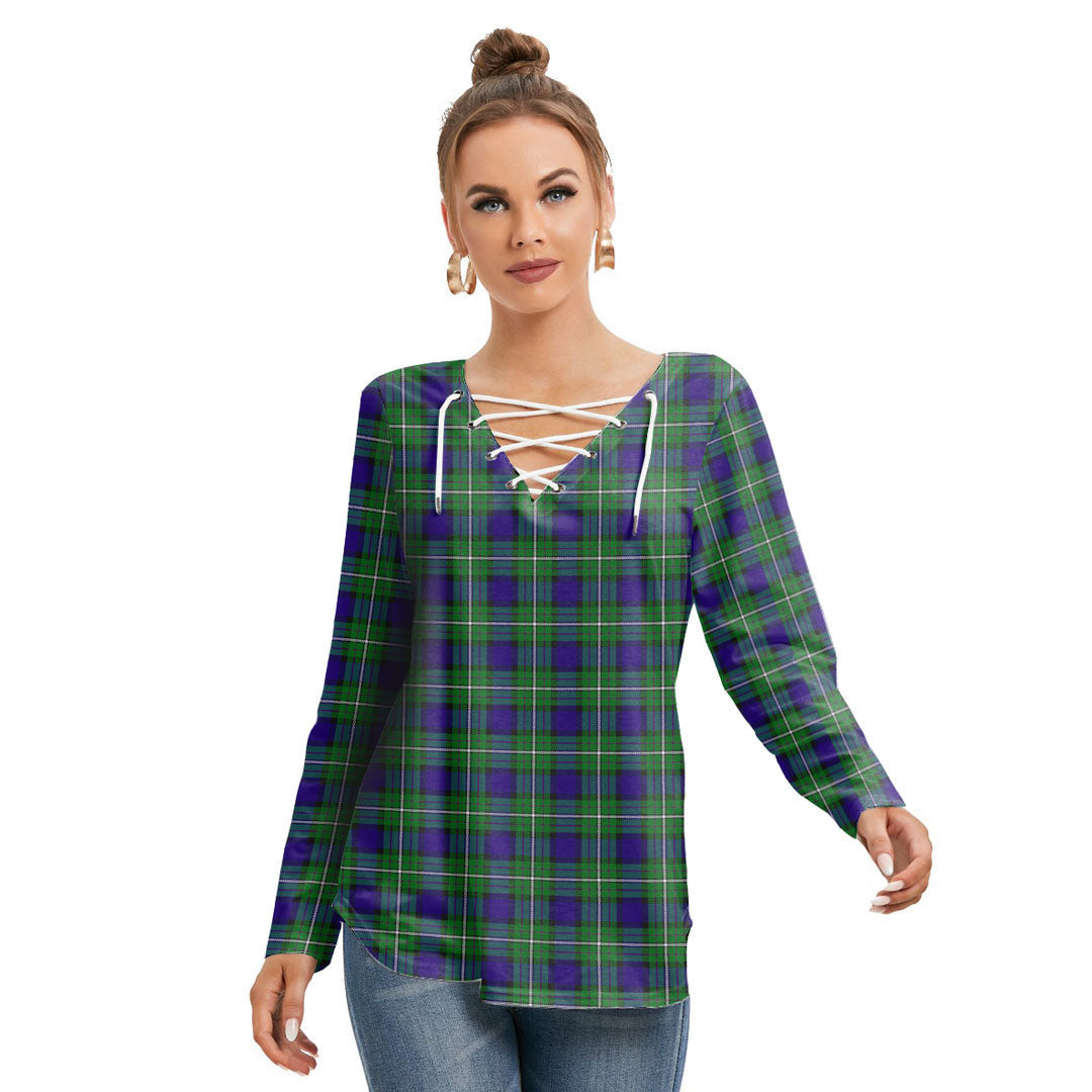 Alexander Tartan Plaid Long Sleeve Neckline Tie Sweatshirt