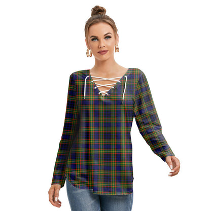 Clelland Modern Tartan Plaid Long Sleeve Neckline Tie Sweatshirt