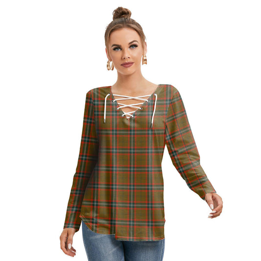 Seton Hunting Modern Tartan Plaid Long Sleeve Neckline Tie Sweatshirt