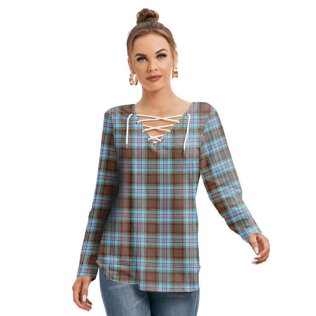 Anderson Ancient Tartan Plaid Long Sleeve Neckline Tie Sweatshirt