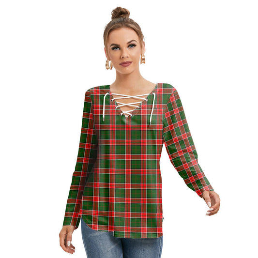 Pollock Modern Tartan Plaid Long Sleeve Neckline Tie Sweatshirt