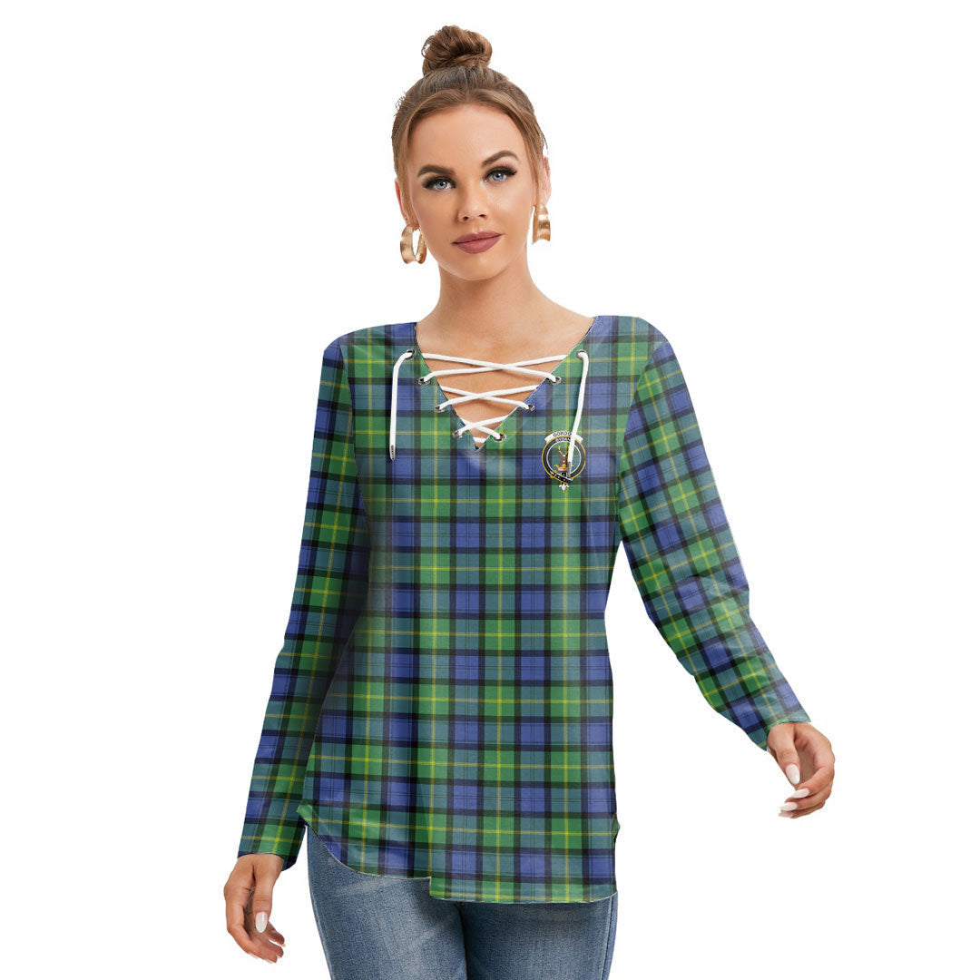 Gordon Old Ancient Tartan Crest Long Sleeve Neckline Tie Sweatshirt