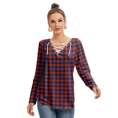 Brown Modern Tartan Plaid Long Sleeve Neckline Tie Sweatshirt