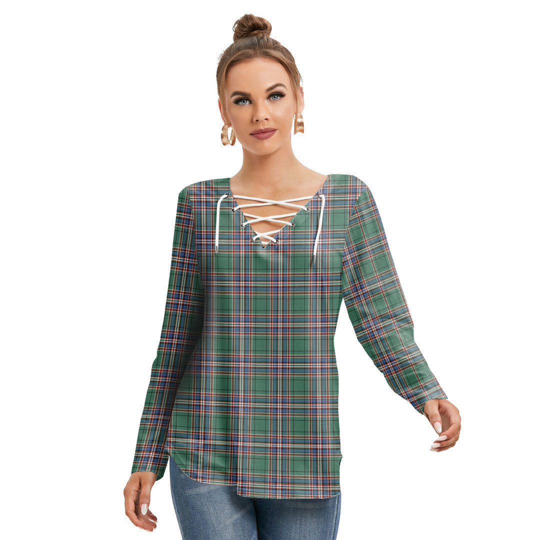 MacFarlane Hunting Ancient Tartan Plaid Long Sleeve Neckline Tie Sweatshirt