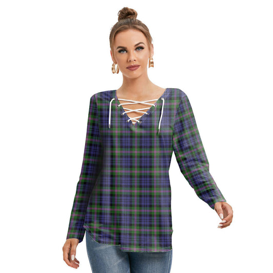 Baird Modern Tartan Plaid Long Sleeve Neckline Tie Sweatshirt