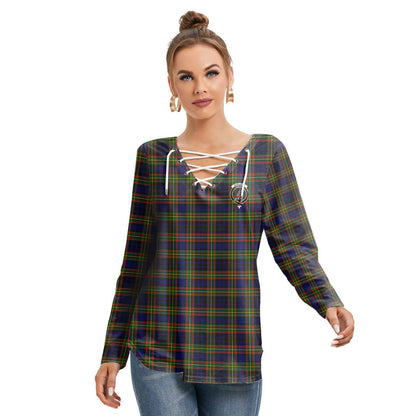 Clelland Modern Tartan Crest Long Sleeve Neckline Tie Sweatshirt