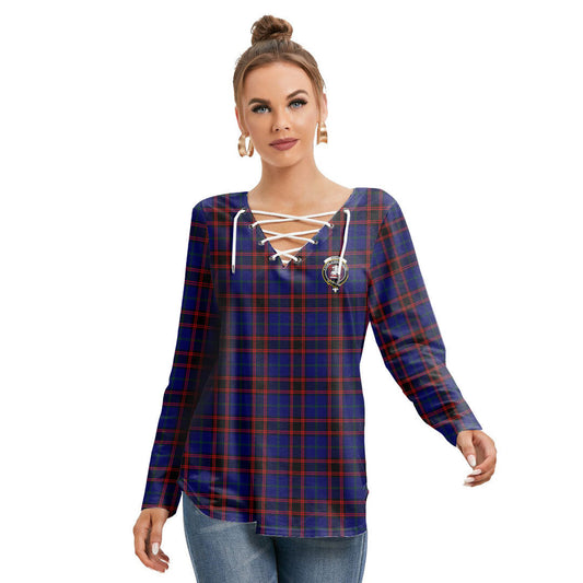 Home Modern Tartan Crest Long Sleeve Neckline Tie Sweatshirt