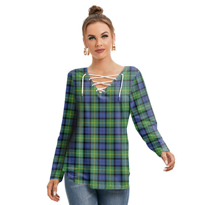 Gordon Old Ancient Tartan Plaid Long Sleeve Neckline Tie Sweatshirt