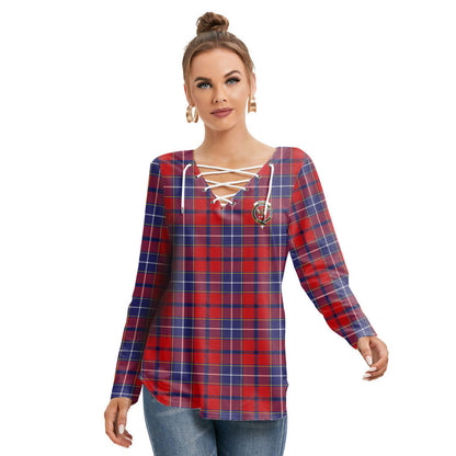 Wishart Dress Tartan Crest Long Sleeve Neckline Tie Sweatshirt