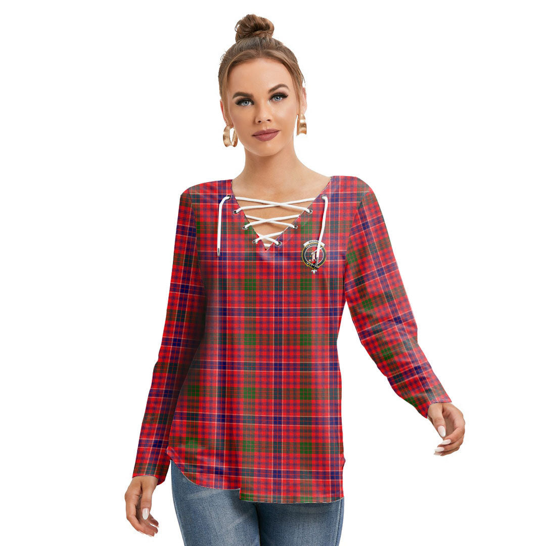 MacRae Modern Tartan Crest Long Sleeve Neckline Tie Sweatshirt