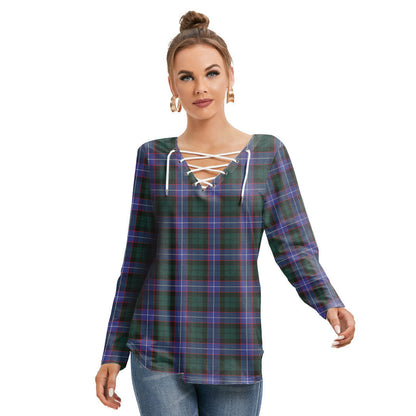 Hunter Modern Tartan Plaid Long Sleeve Neckline Tie Sweatshirt