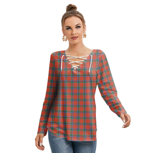 Sinclair Ancient Tartan Plaid Long Sleeve Neckline Tie Sweatshirt