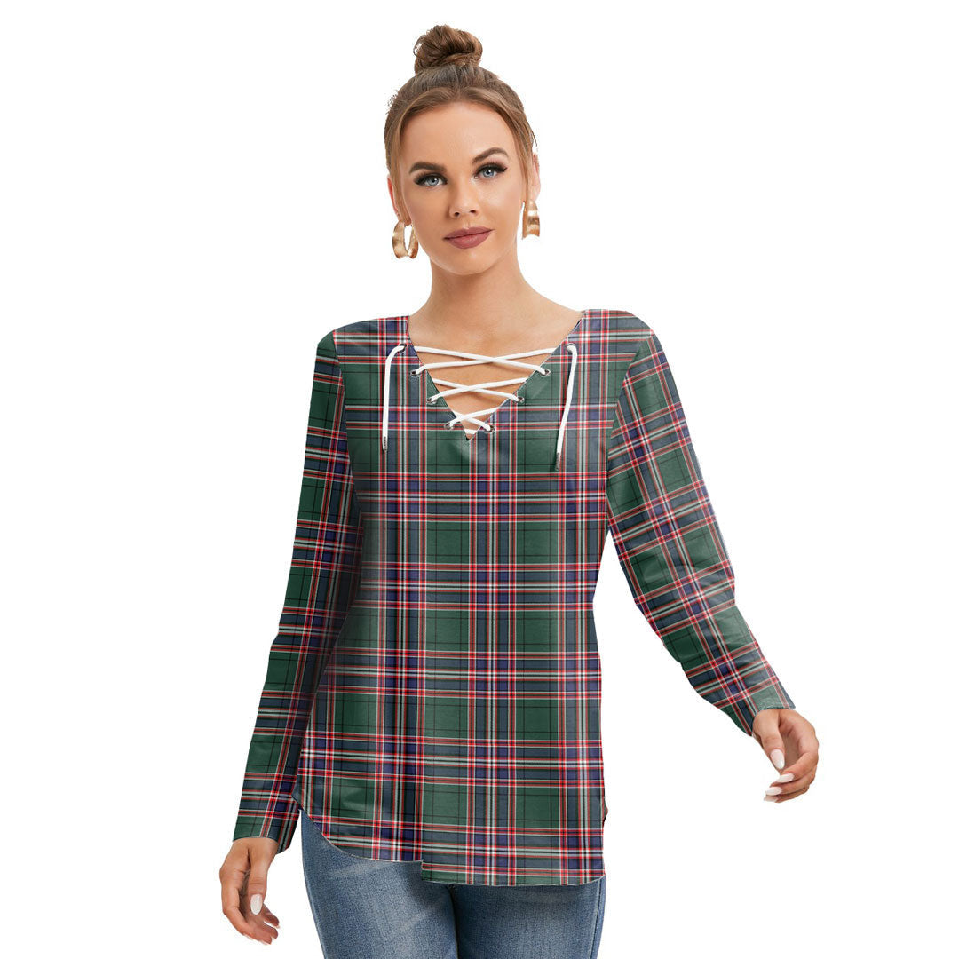 MacFarlane Hunting Modern Tartan Plaid Long Sleeve Neckline Tie Sweatshirt