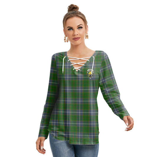 Pringle Tartan Crest Long Sleeve Neckline Tie Sweatshirt