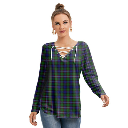 Russell Modern Tartan Plaid Long Sleeve Neckline Tie Sweatshirt