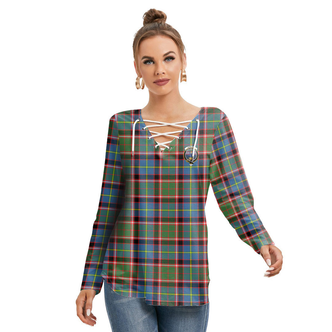 Stirling Bannockburn District Tartan Crest Long Sleeve Neckline Tie Sweatshirt