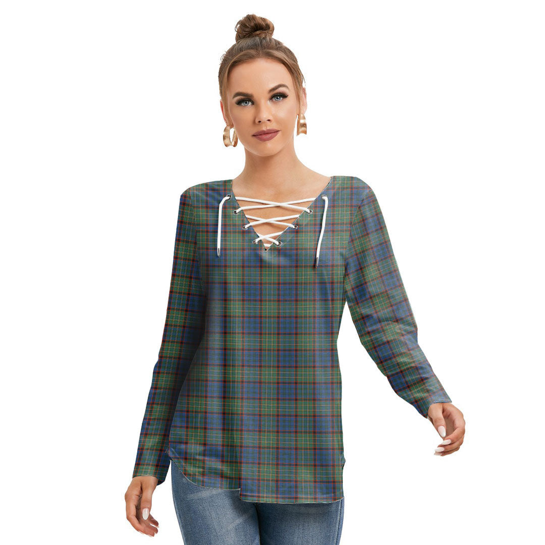 Nicolson Hunting Ancient Tartan Plaid Long Sleeve Neckline Tie Sweatshirt