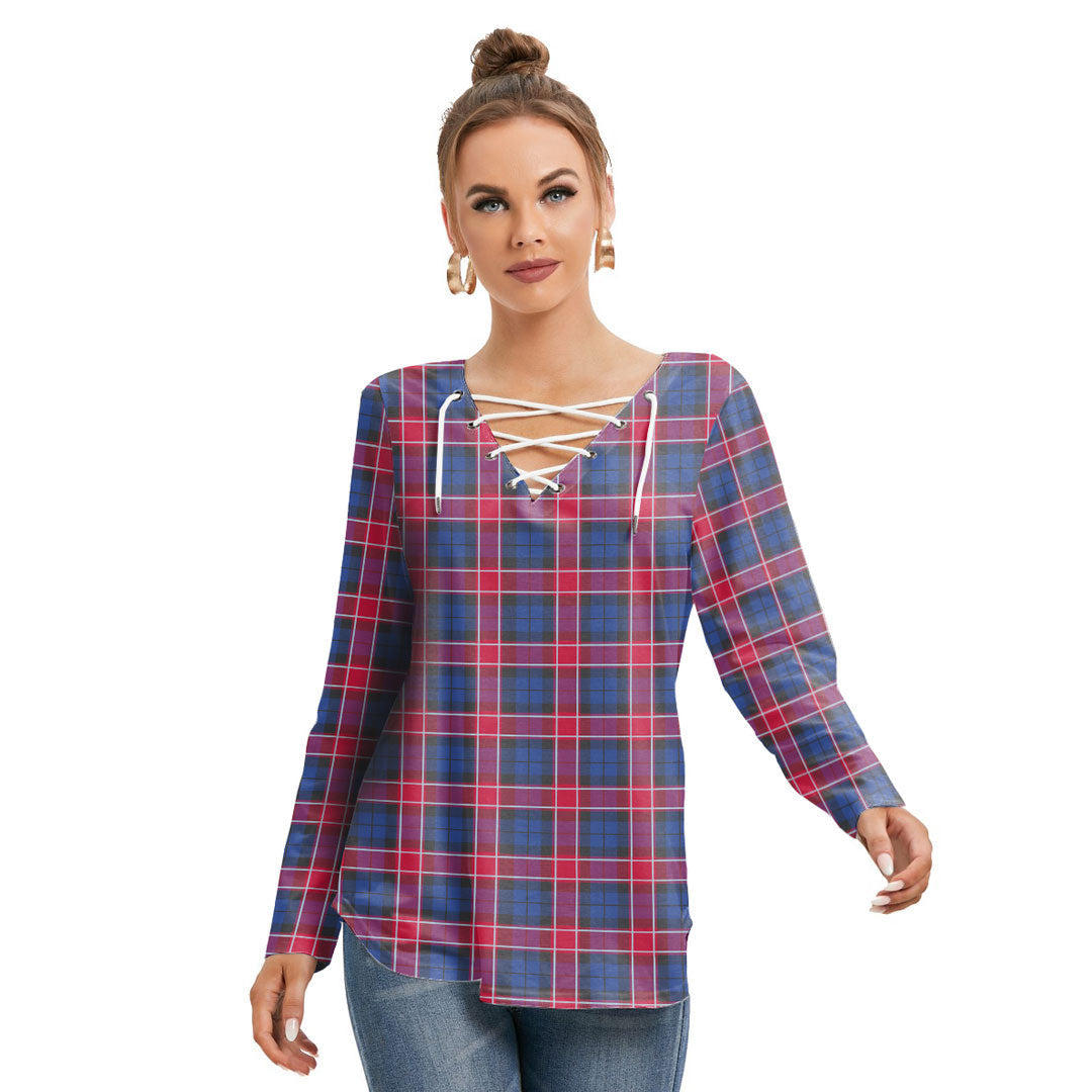 Graham of Menteith Red Tartan Plaid Long Sleeve Neckline Tie Sweatshirt