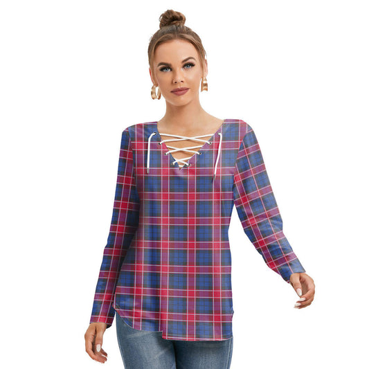 Graham of Menteith Red Tartan Plaid Long Sleeve Neckline Tie Sweatshirt