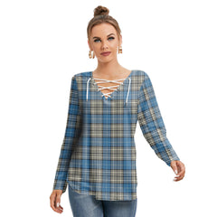 Napier Ancient Tartan Plaid Long Sleeve Neckline Tie Sweatshirt