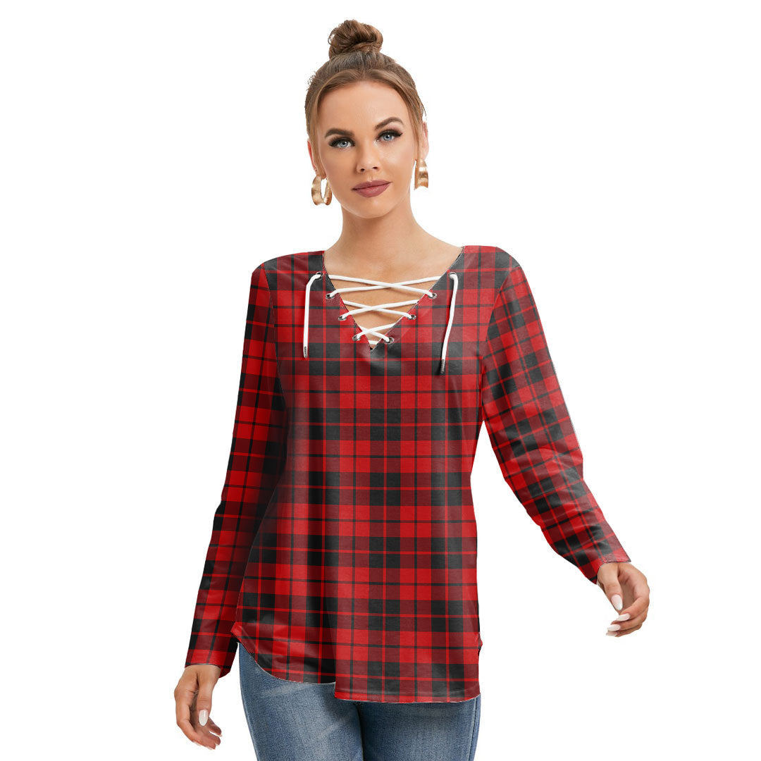 Ettrick District Tartan Plaid Long Sleeve Neckline Tie Sweatshirt