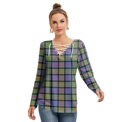 MacDonald Ancient Tartan Plaid Long Sleeve Neckline Tie Sweatshirt