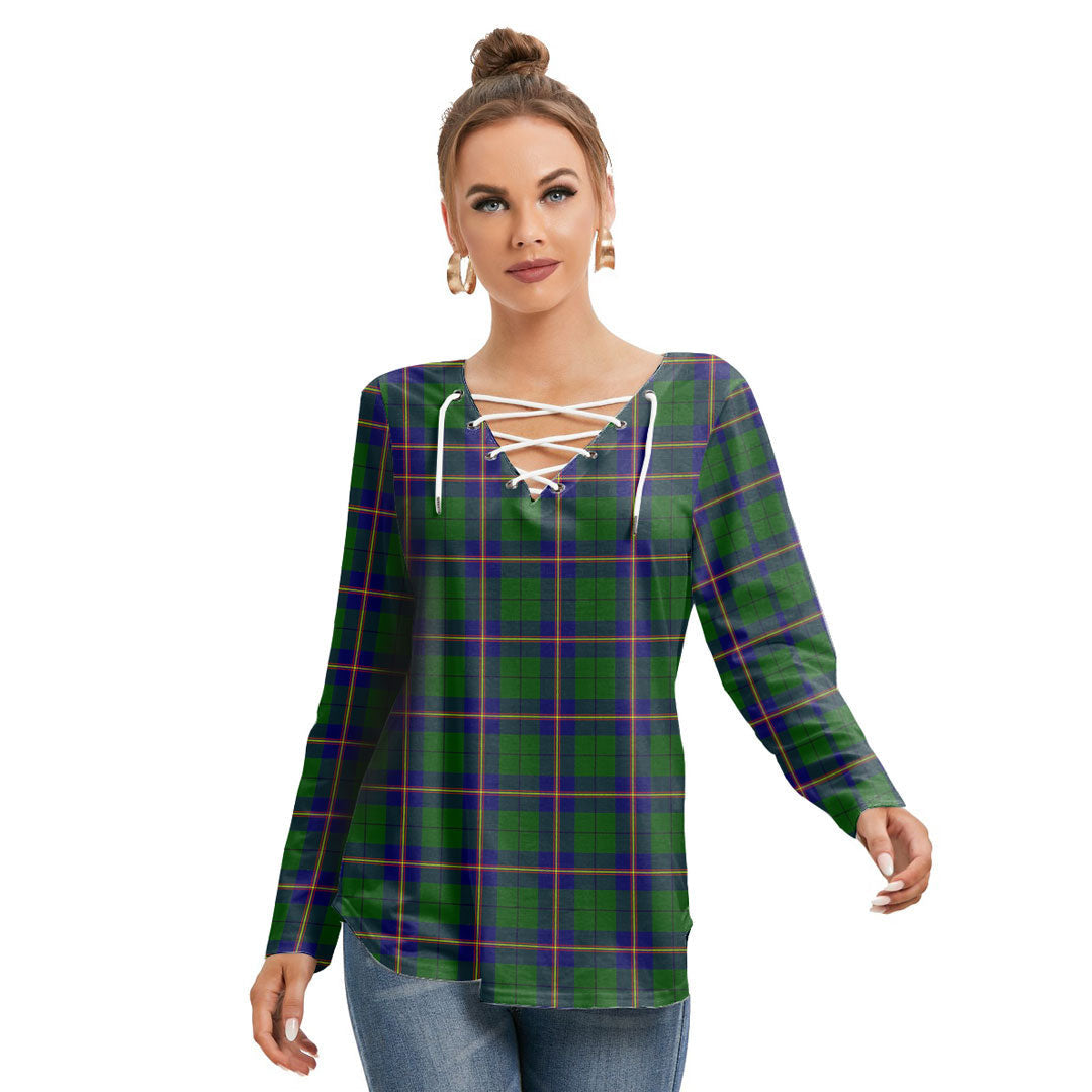 Carmichael Modern Tartan Plaid Long Sleeve Neckline Tie Sweatshirt