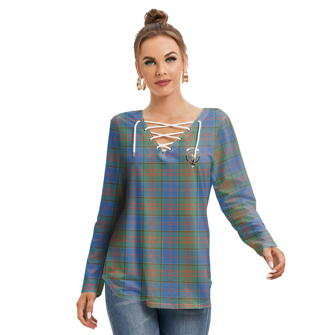 Stewart of Appin Hunting Ancient Tartan Crest Long Sleeve Neckline Tie Sweatshirt
