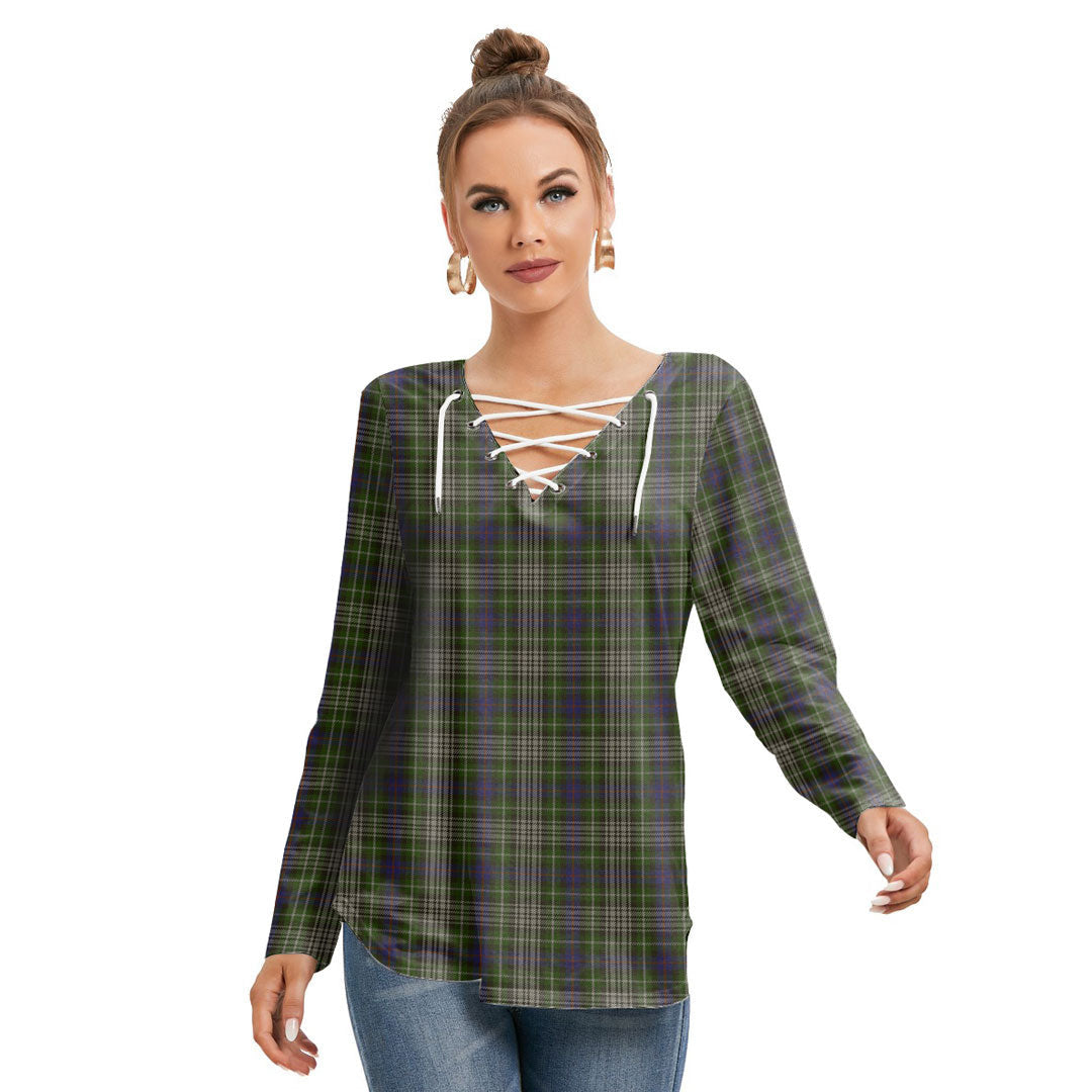 Davidson Tulloch Dress Tartan Plaid Long Sleeve Neckline Tie Sweatshirt