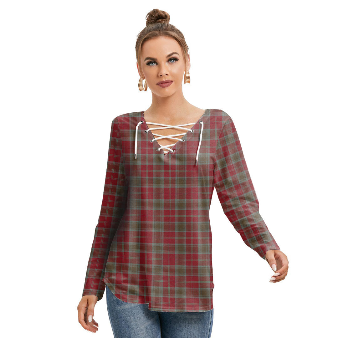 Lindsay Weathered Tartan Plaid Long Sleeve Neckline Tie Sweatshirt