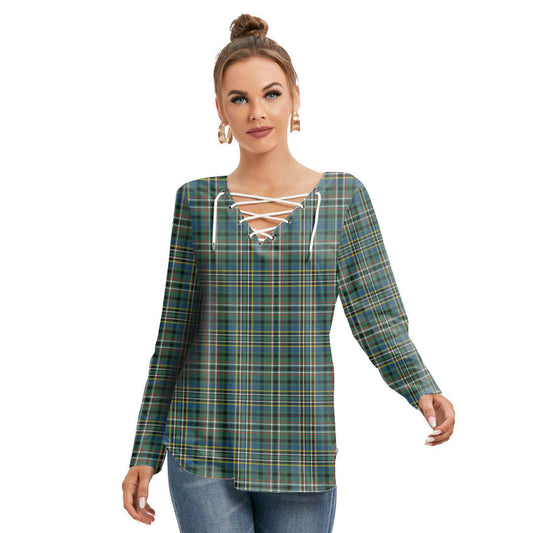 SCOTT GREEN ANCIENT Tartan Plaid Long Sleeve Neckline Tie Sweatshirt