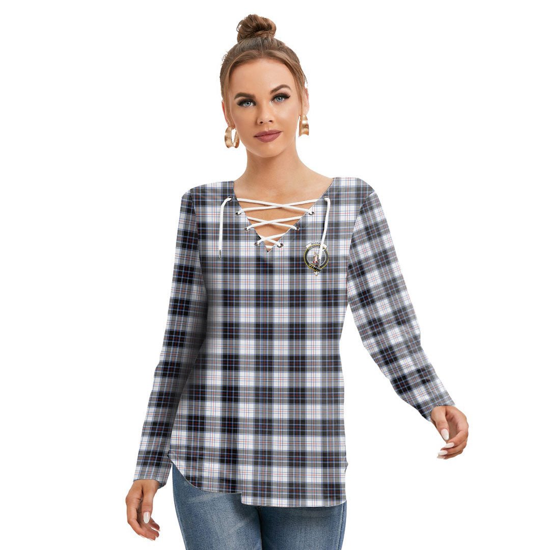 MacRae Dress Modern Tartan Crest Long Sleeve Neckline Tie Sweatshirt