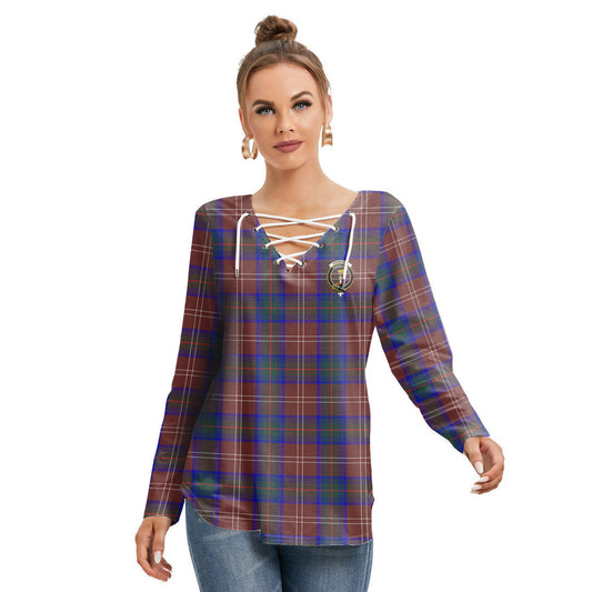 Chisholm Hunting Modern Tartan Crest Long Sleeve Neckline Tie Sweatshirt