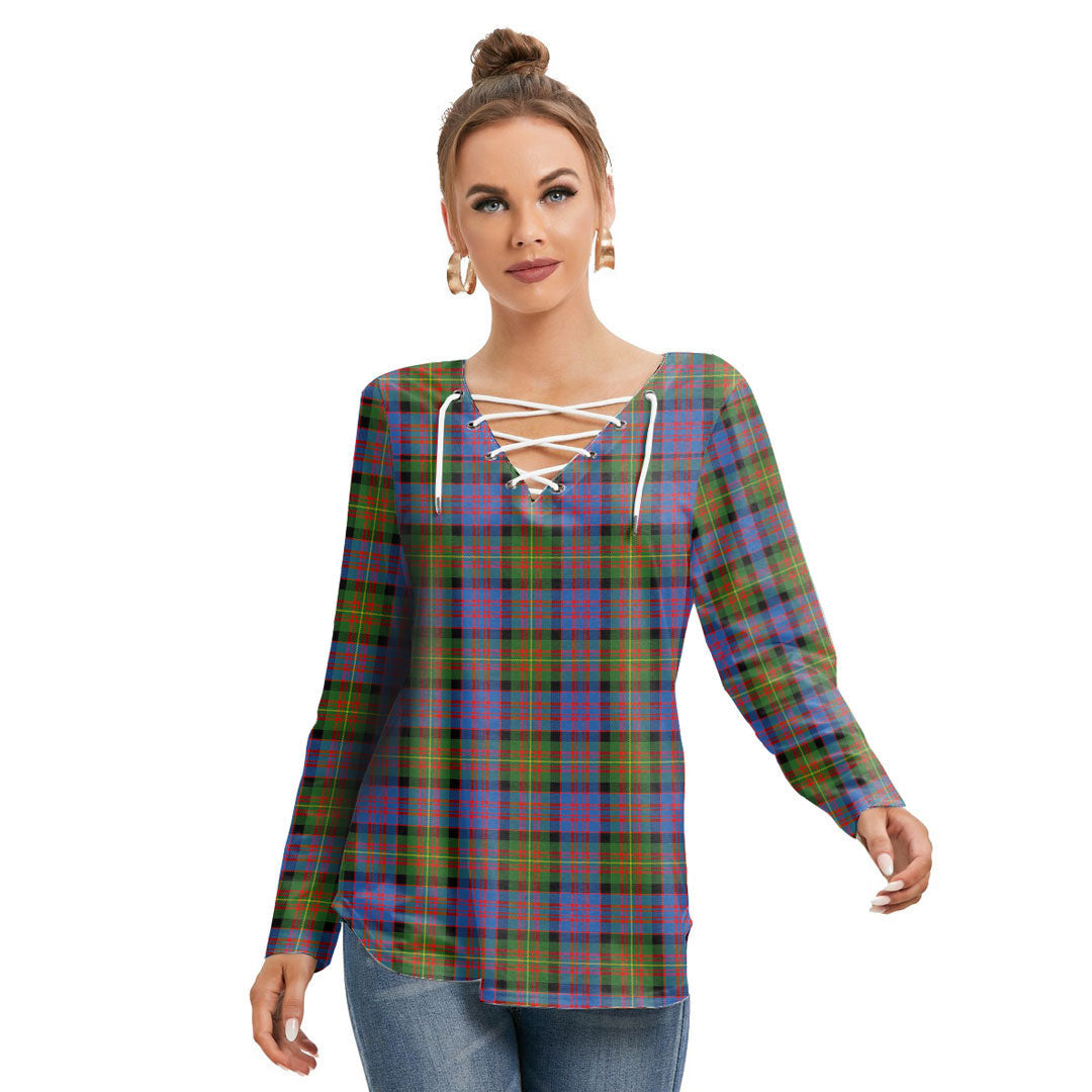 Carnegie Ancient Tartan Plaid Long Sleeve Neckline Tie Sweatshirt